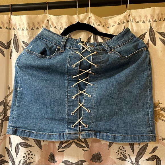 PacSun Dresses & Skirts - Pacsun denim miniskirt with front lacing size 25 (like small)